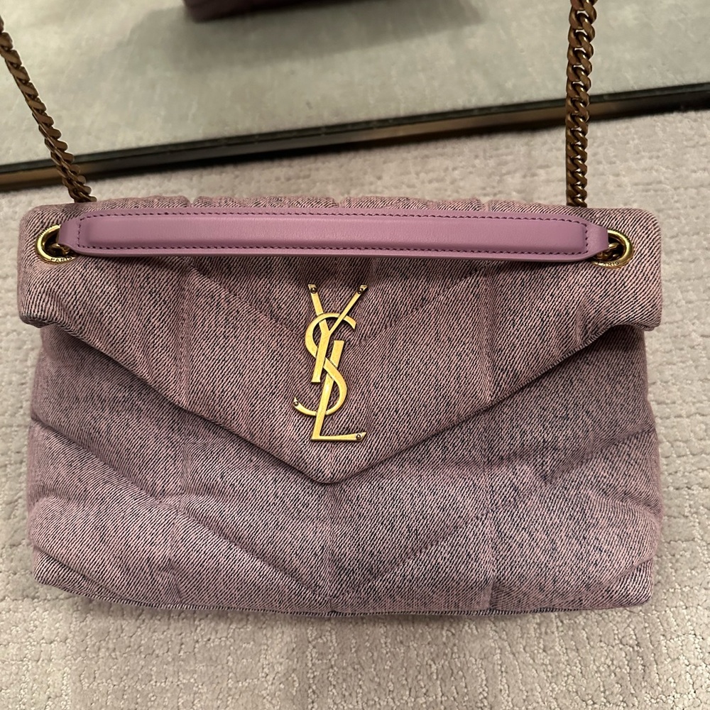 YSL Saint Laurent Lilac Denim Puffer Bag- Small LouLou - Picture 10 of 14